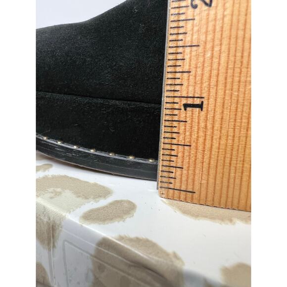 DKNY Teryn Black Suede Mid-Calf Stiletto Platform Boots Gold Zip Women's Size 10 - Picture 8 of 12